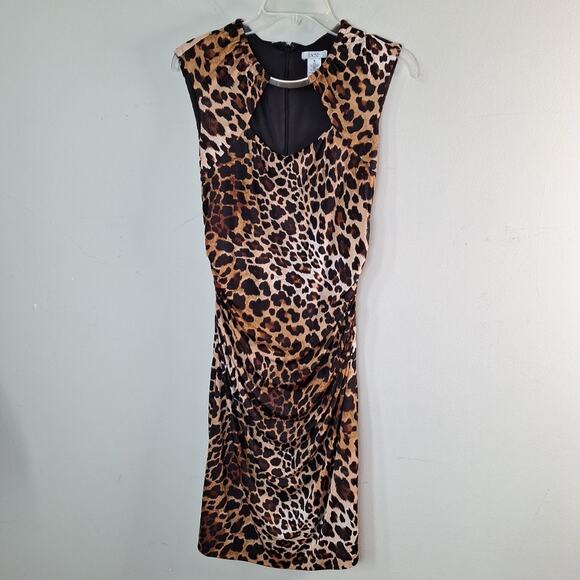 Vintage Y2K Cache Animal Print Leopard Print Bodycon Dress Ruched Women Size 10 - Picture 8 of 8